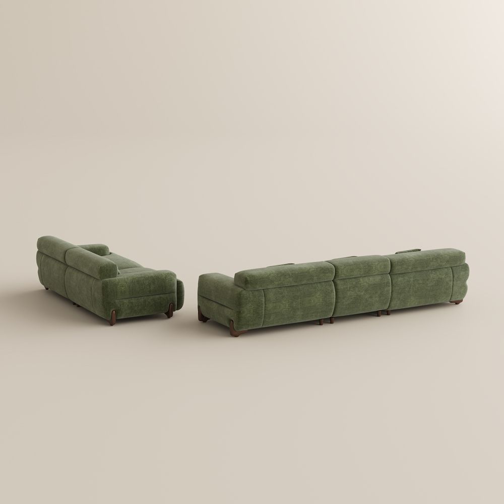 5-6 Seater Green Chenille Sofa Set