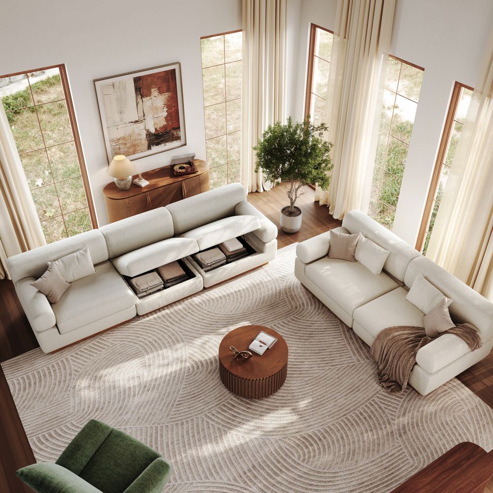 Beige Chenille Modular Sofas