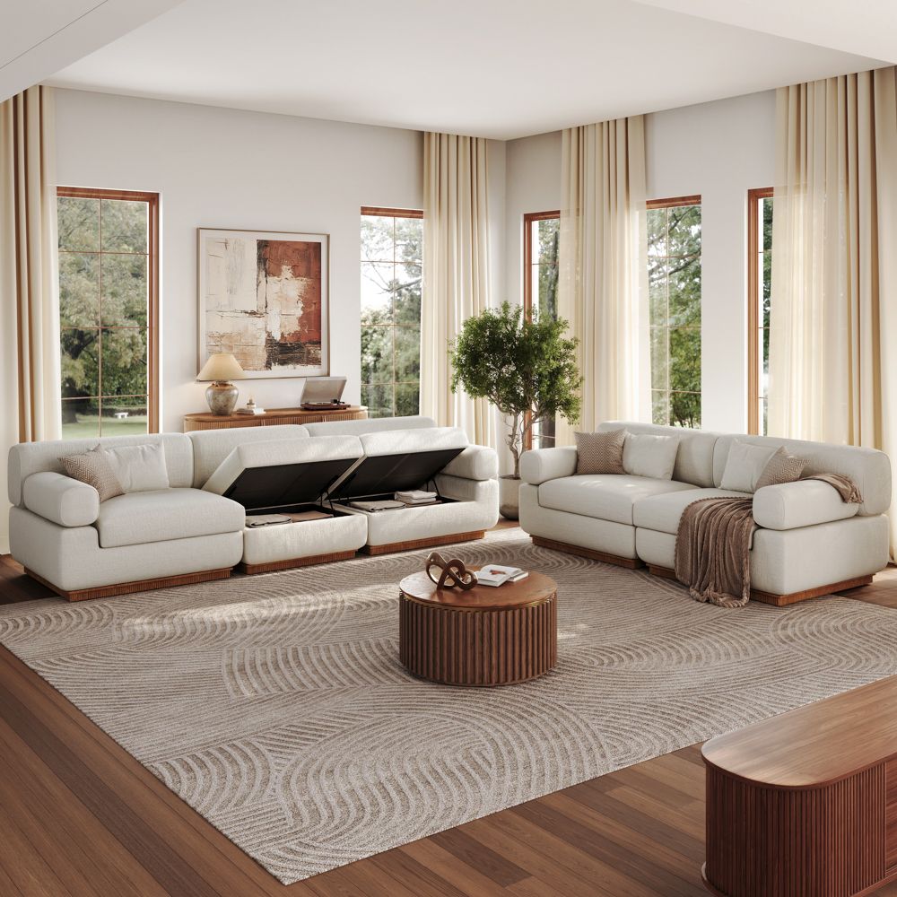 Beige Chenille Modular Sofas