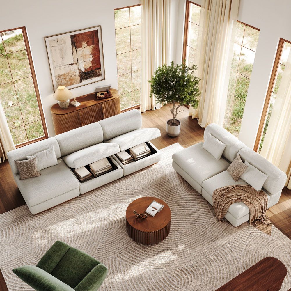 Beige Chenille Modular Sofas