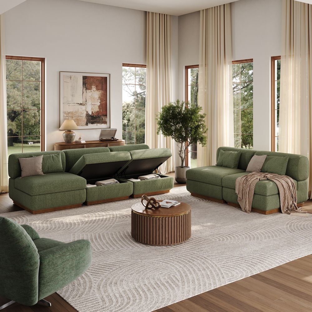 Green Chenille Modular Sofas