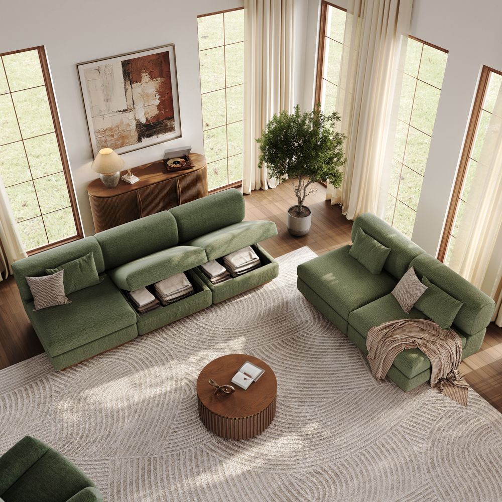 Green Chenille Modular Sofas