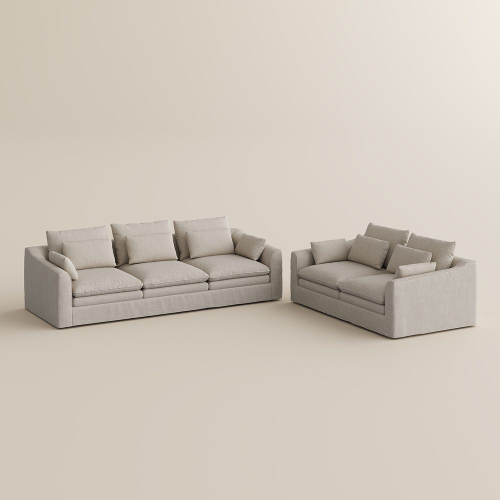 Pure Color Beige Cotton Linen Sofa Set