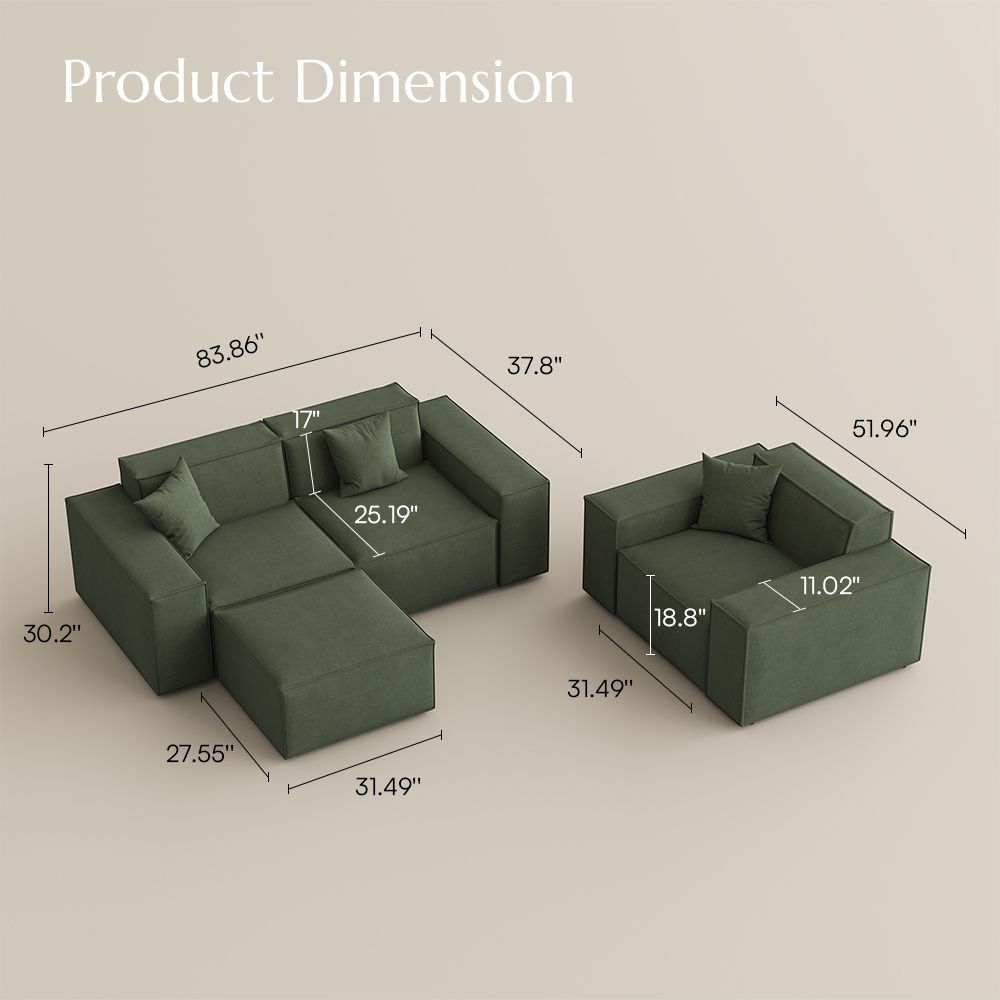 Fabric Green Fabric Sofa Set