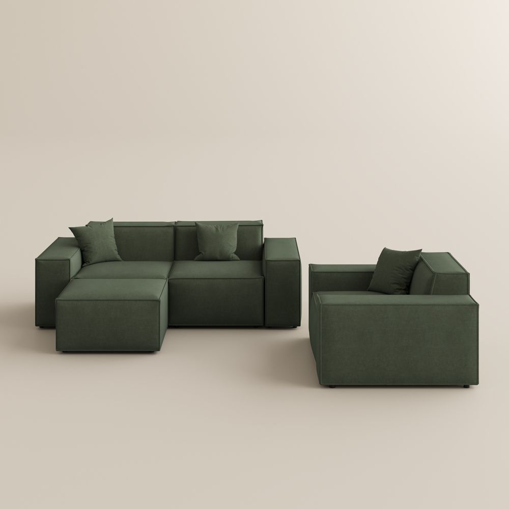 2 Seaters Green Fabric Sofa Set