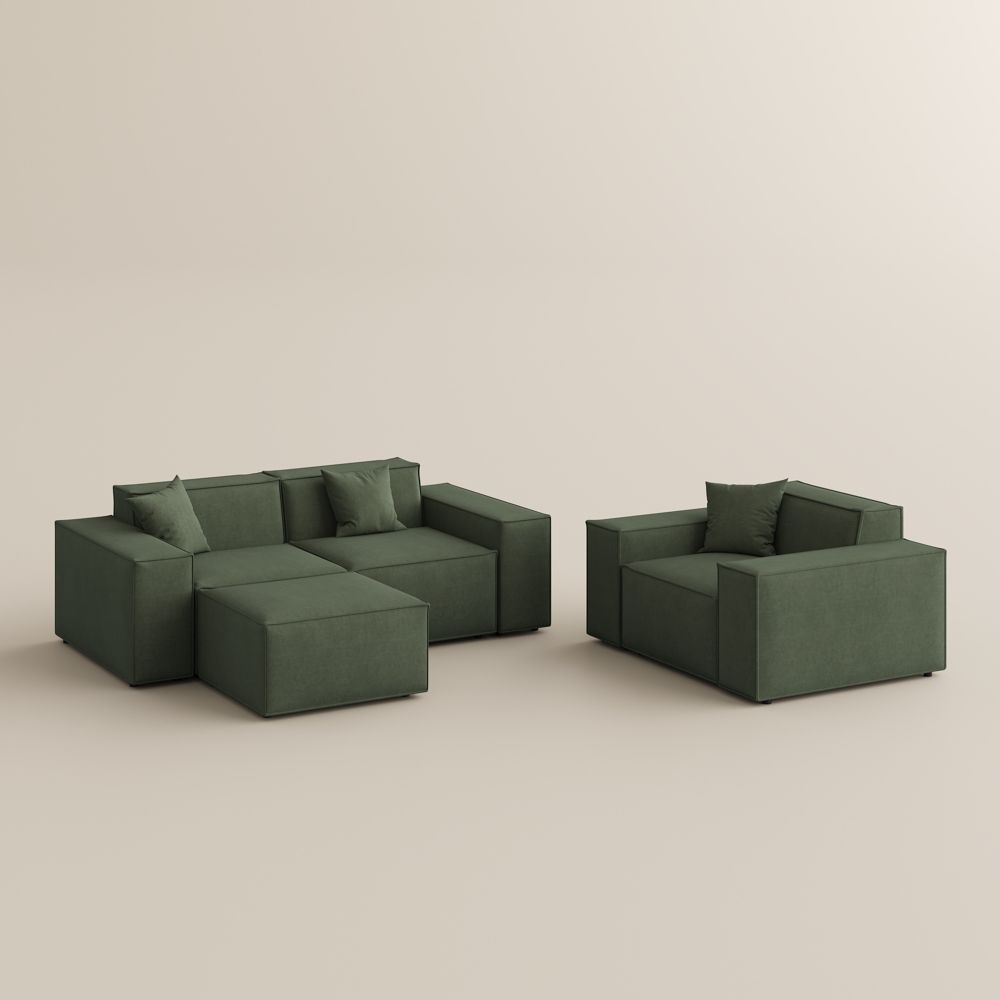 Pure Color Green Fabric Sofa Set
