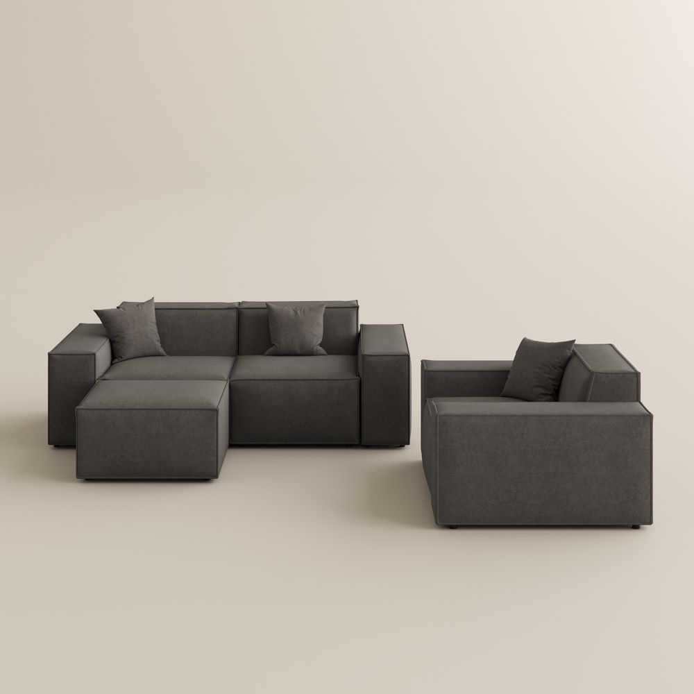 Pure Color Dark Gray Fabric Sofa Set