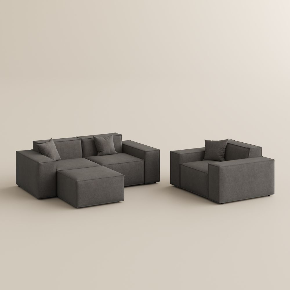 Combination Dark Gray Fabric Sofa Set