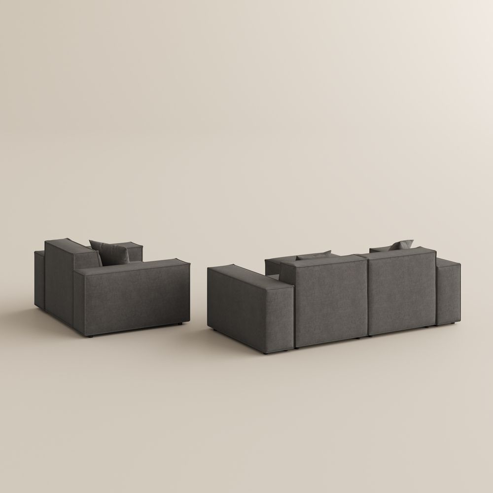 Partly Assemble Dark Gray Fabric Sofa Set