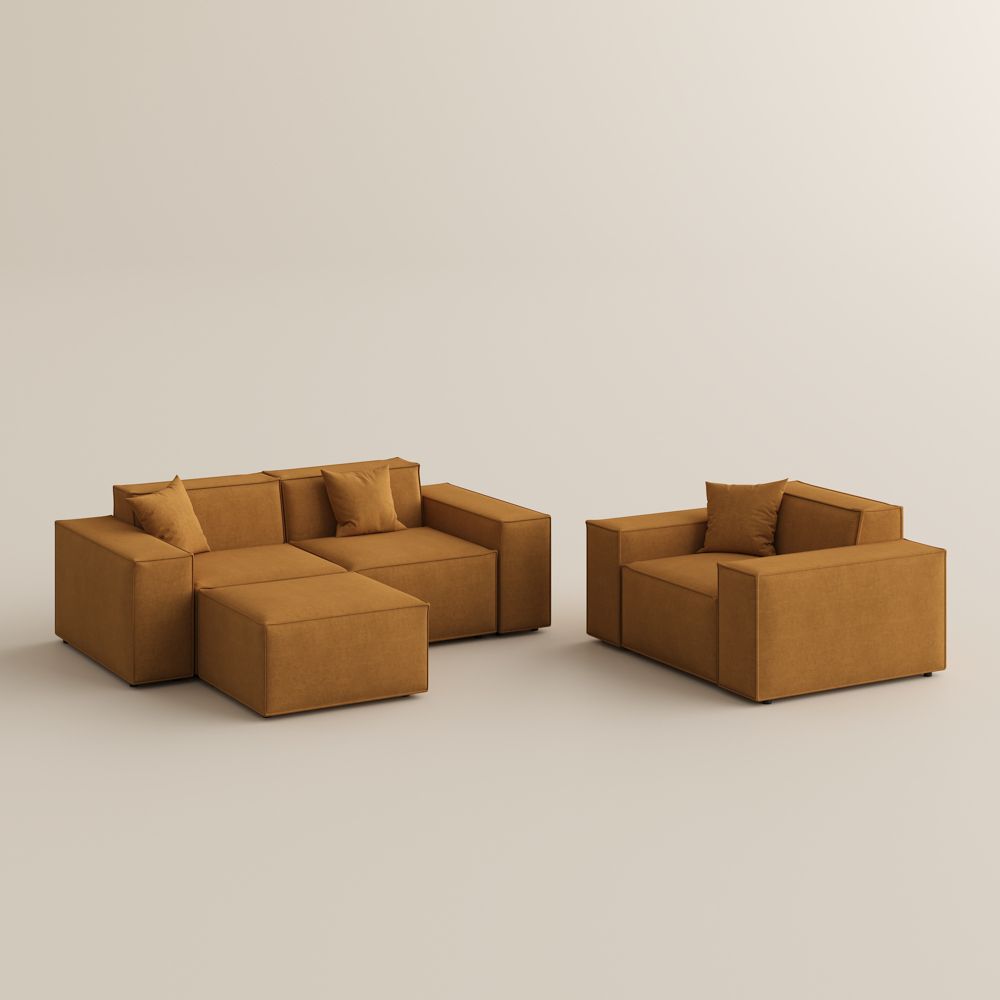 Fabric Yellow Fabric Sofa Set