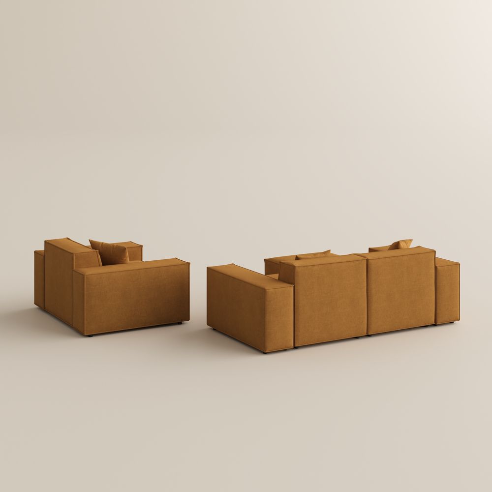 2 Seaters Yellow Fabric Sofa Set