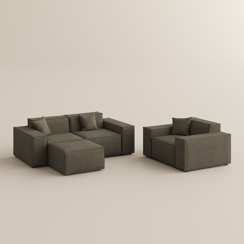 Pure Color Khaki Fabric Sofa Set
