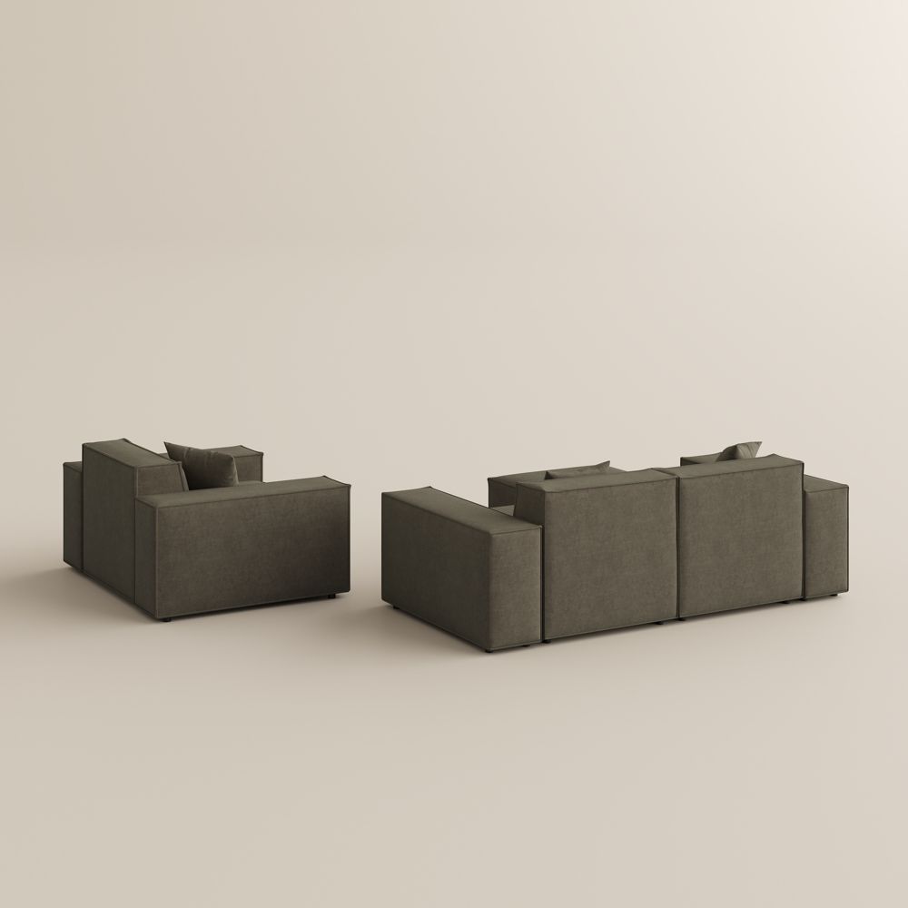 Partly Assemble Khaki Fabric Sofa Set