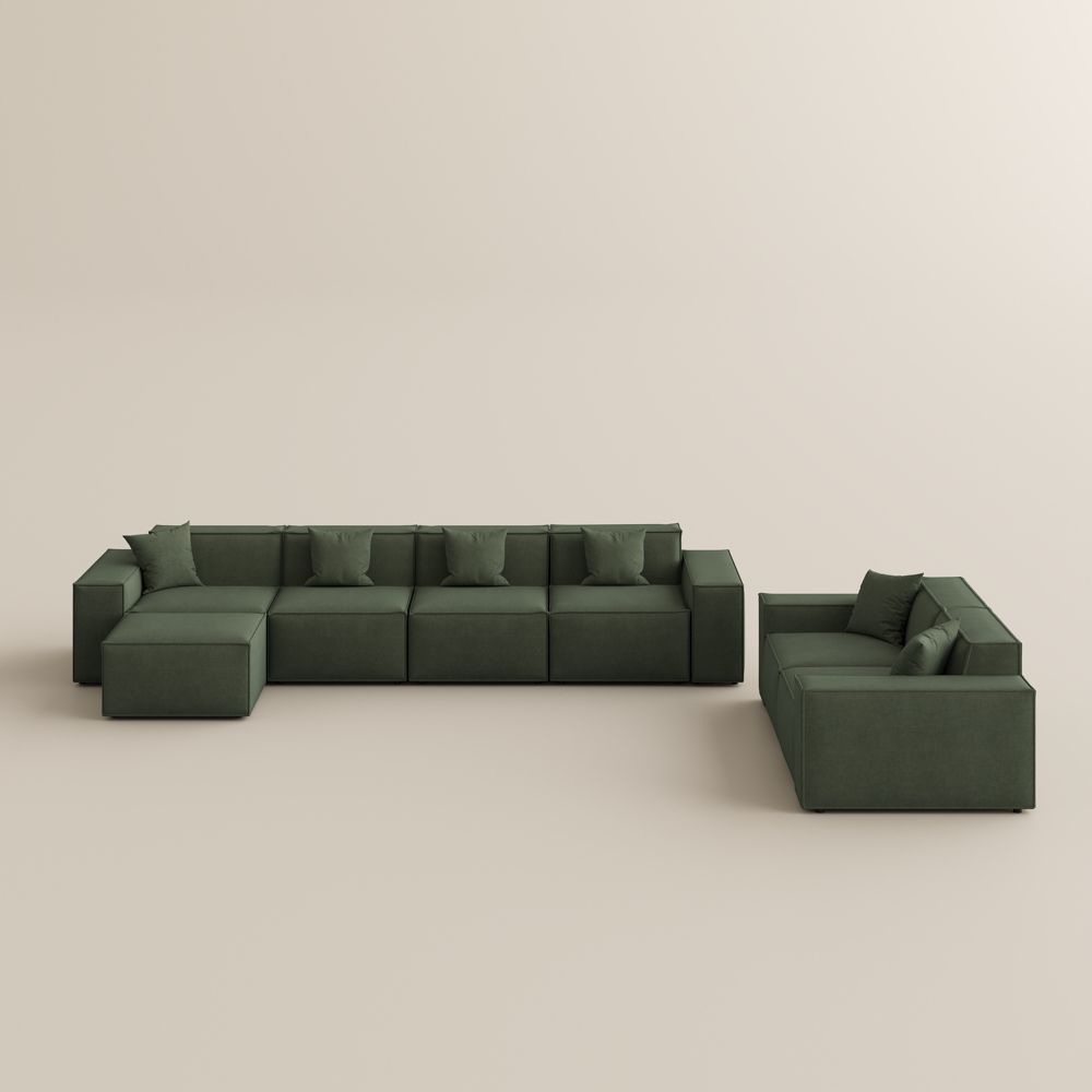 7 Seaters Green Fabric Sofa Set