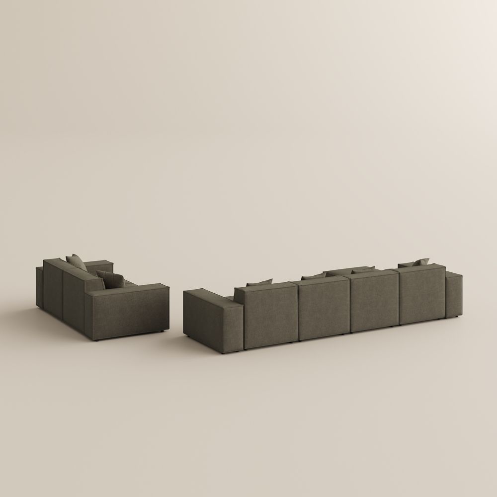 Pure Color Khaki Fabric Sofa Set