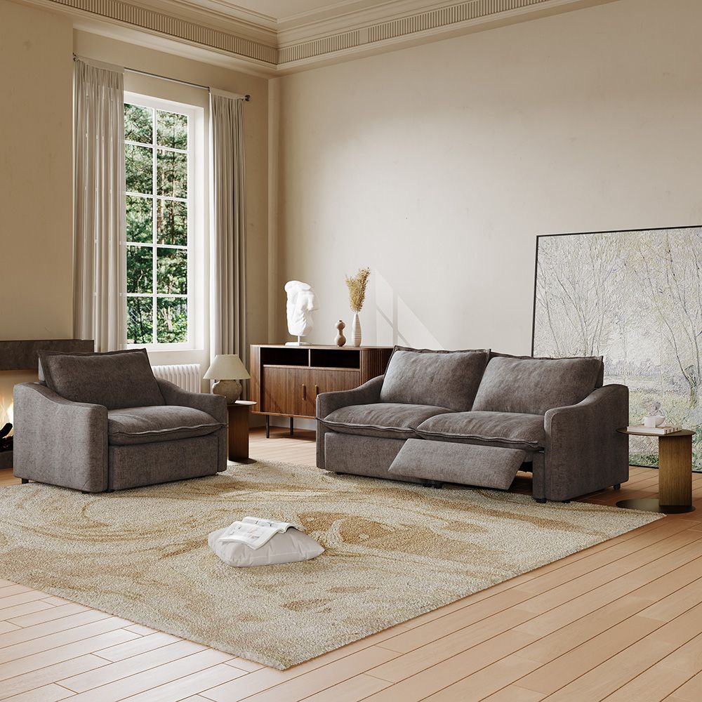 Deep Seat Khaki Velvet Sofa Set