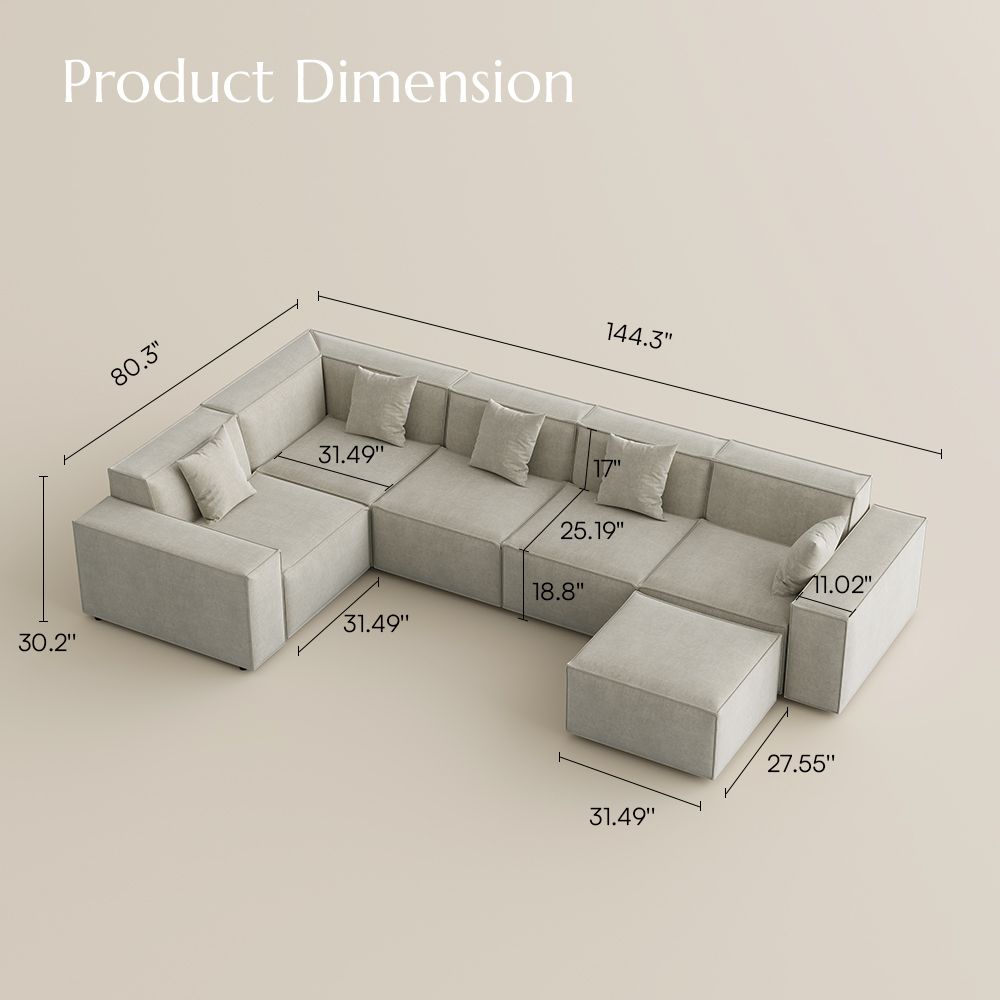 Modular Beige Fabric Sofa Set