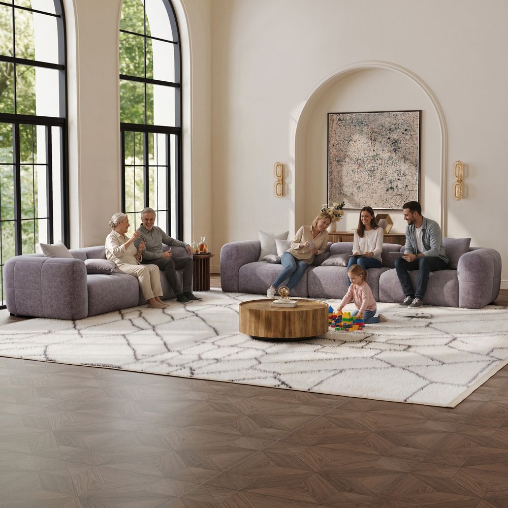 5-6 Seater Puce Chenille Sofa Set