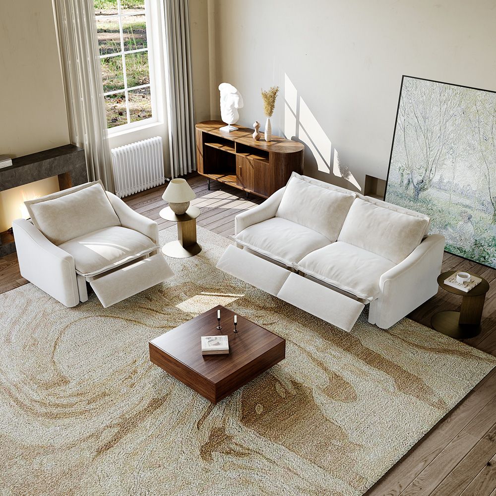 3-4 Seater Beige Pet-Friendly Fabric Sofa Set