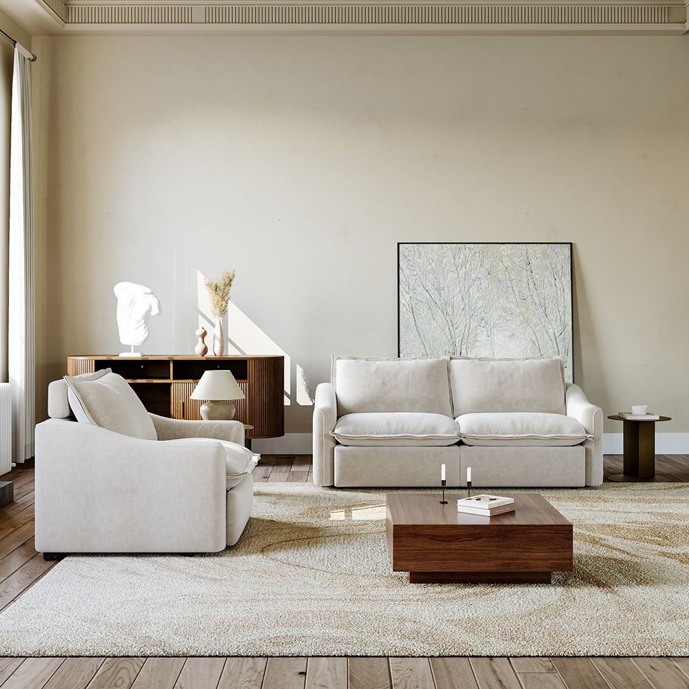 Recliner Beige Pet-Friendly Fabric Sofa Set