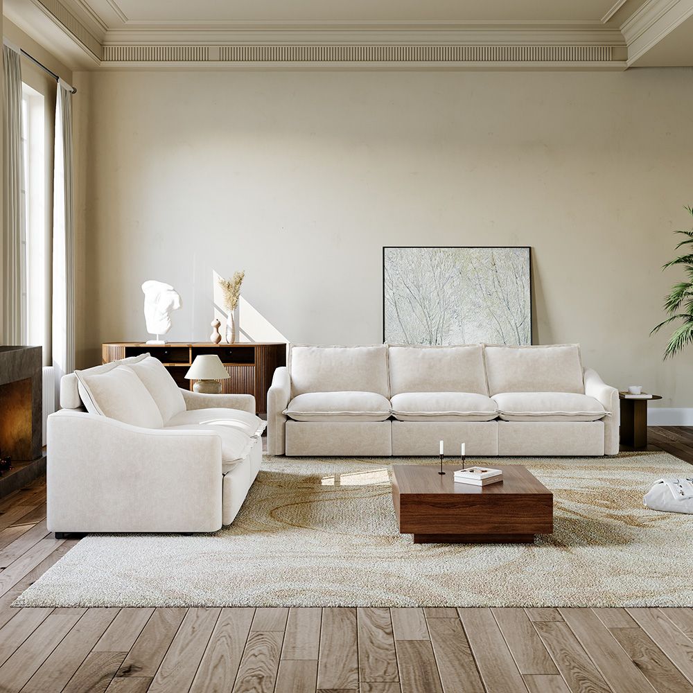Beige Pet-Friendly Fabric Sofa Set