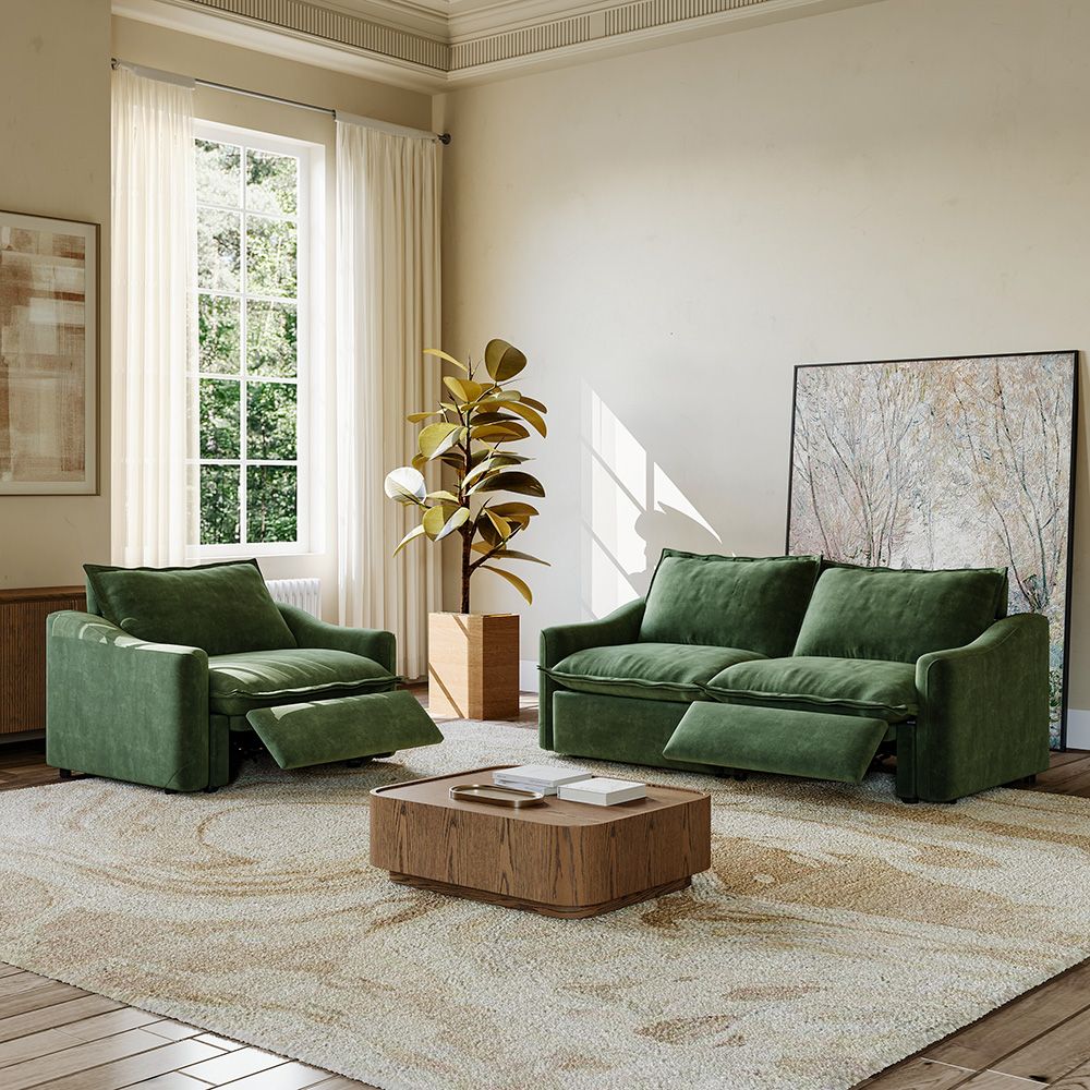 USB Port Green Pet-Friendly Fabric Sofa Set