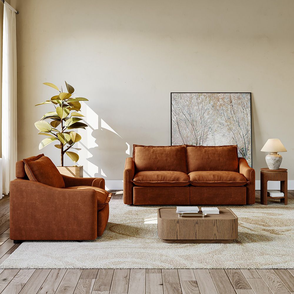 Brown Pet-Friendly Fabric Sofa Set