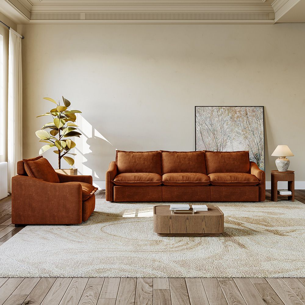 Brown Pet-Friendly Fabric Sofa Set