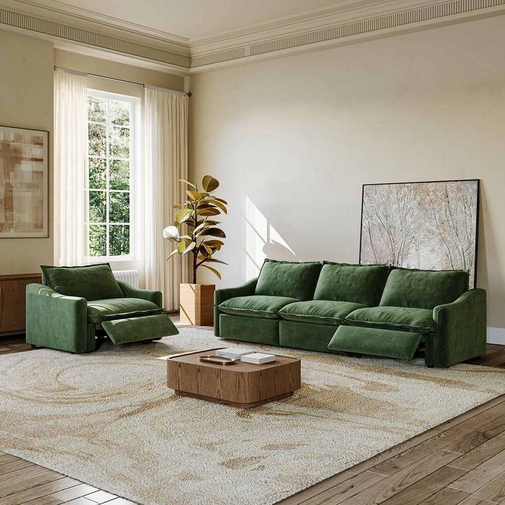 Green Pet-Friendly Fabric Sofa Set