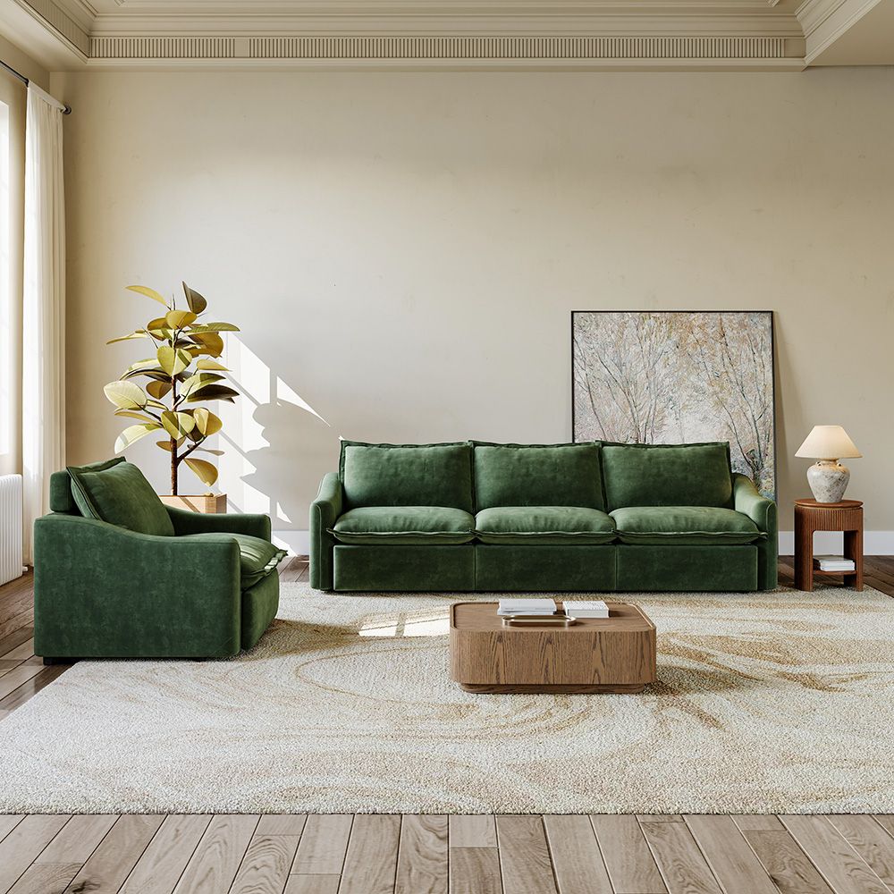 Green Pet-Friendly Fabric Sofa Set