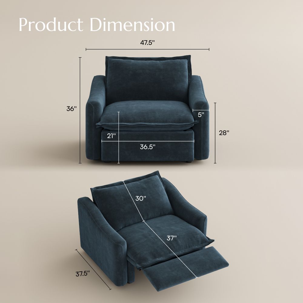 Apartment Navy Blue Pet-Friendly Fabric Recliners
