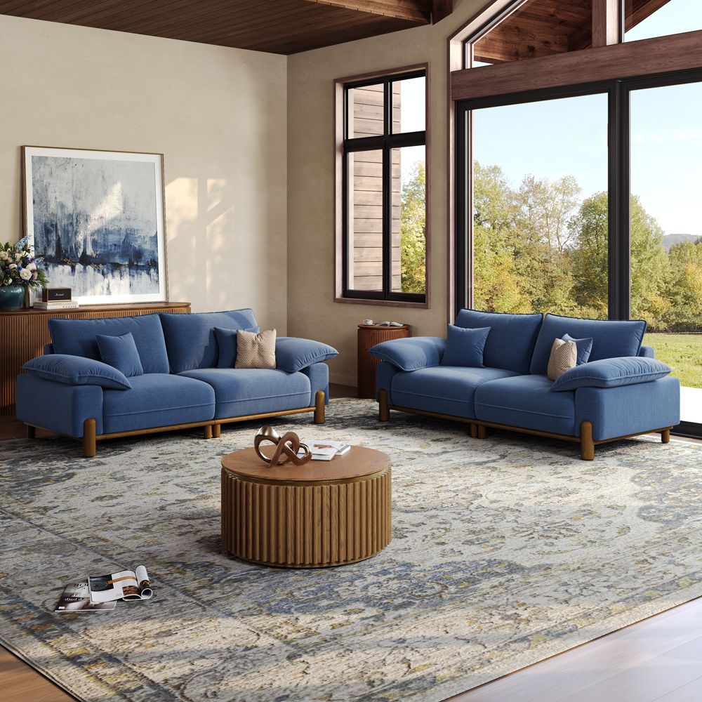 Navy Blue Chenille Sofa Set