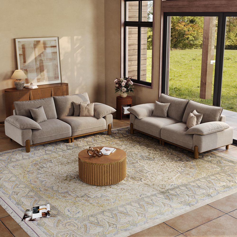 Khaki Pet-Friendly Fabric Sofa Set