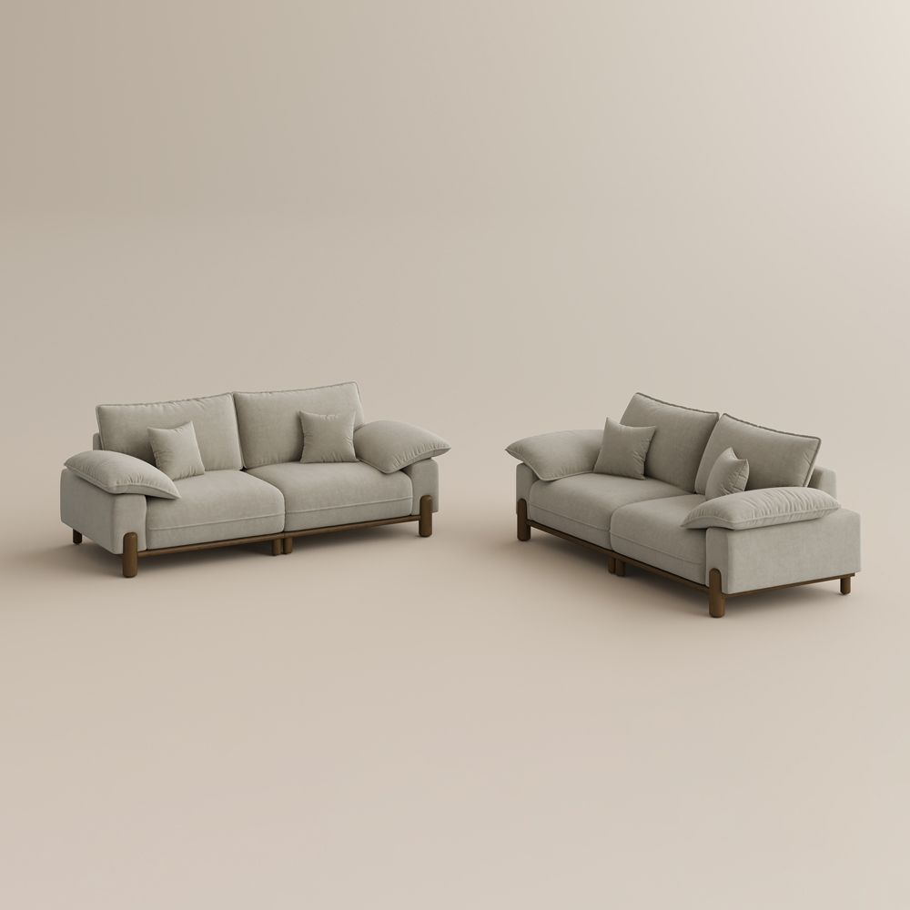Living Room Light Khaki Chenille Sofa Set