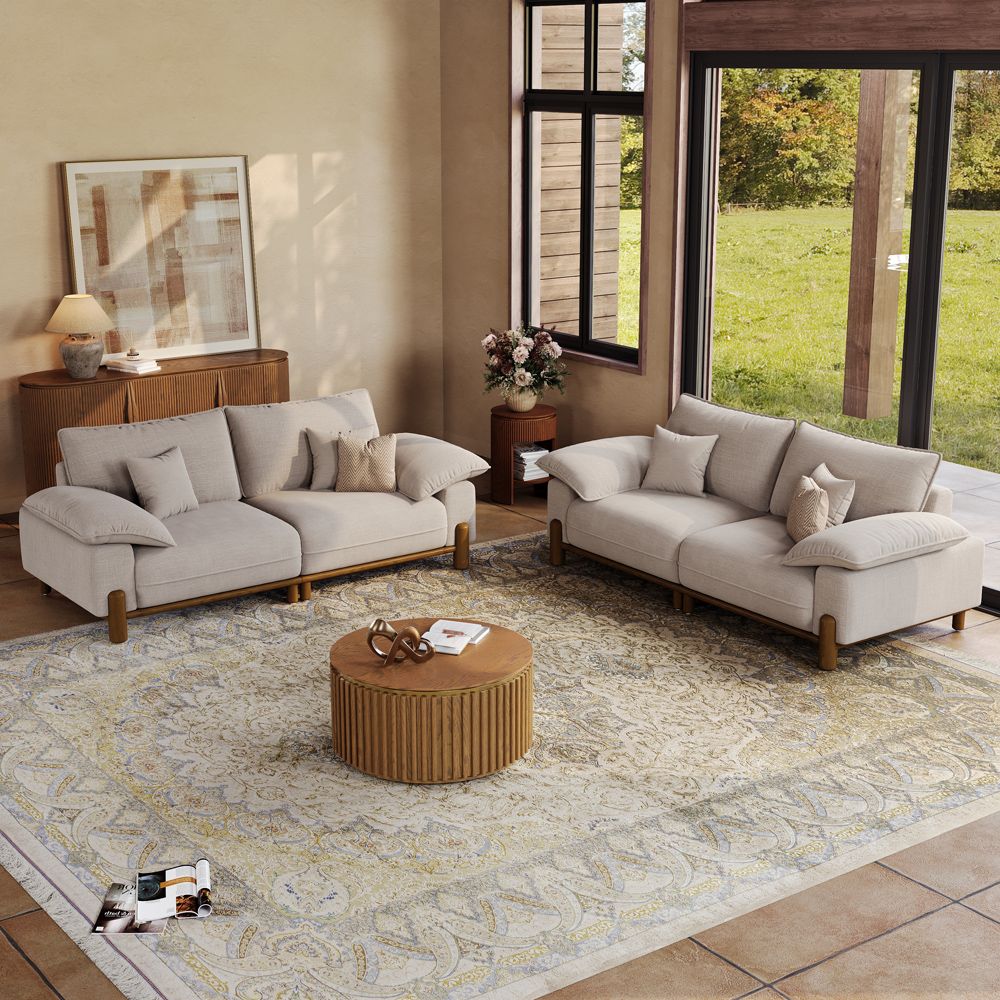 Khaki Light Khaki Chenille Sofa Set