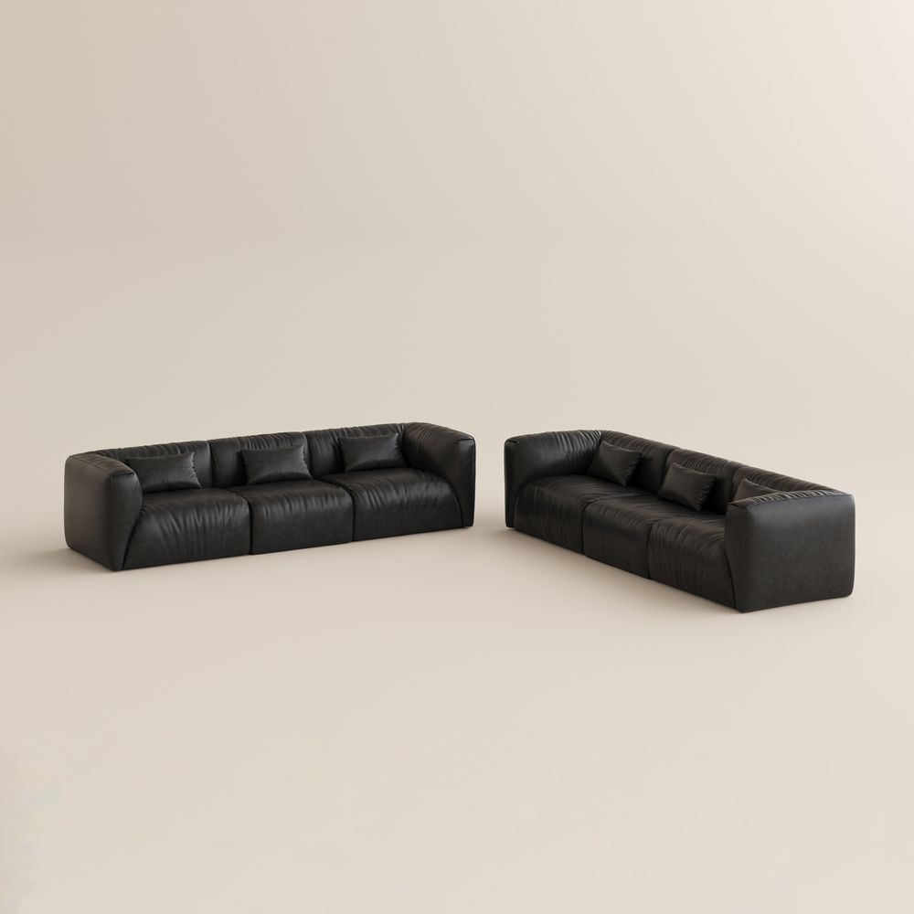 Genuine Leather Black Leather Sofa Set