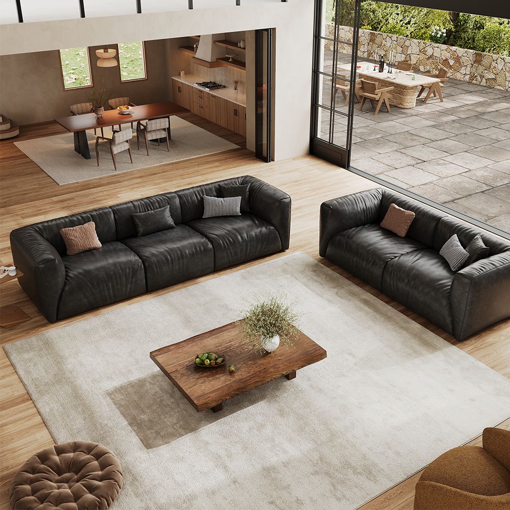 Soft Black Leather Sofa Set