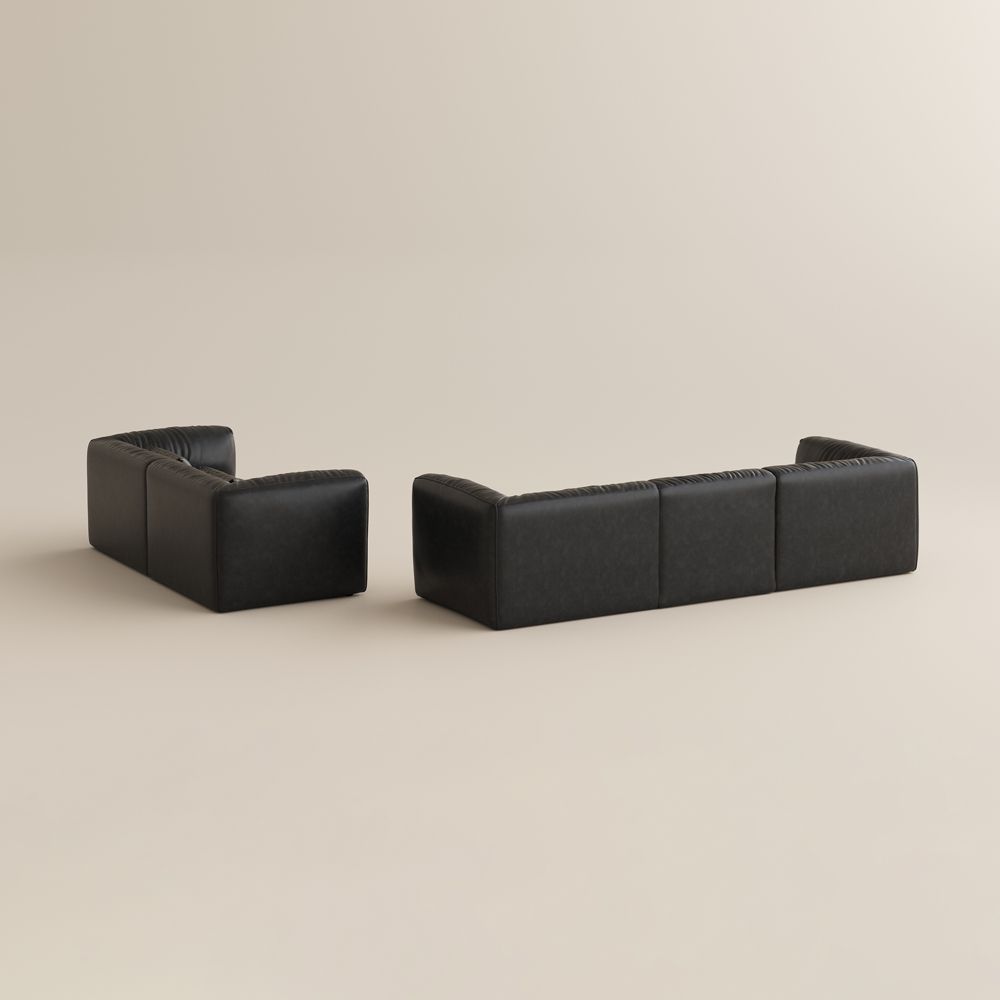 Living Room Black Leather Sofa Set