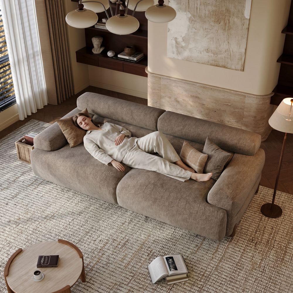 Chenille Dark Khaki Chenille Sofa Set