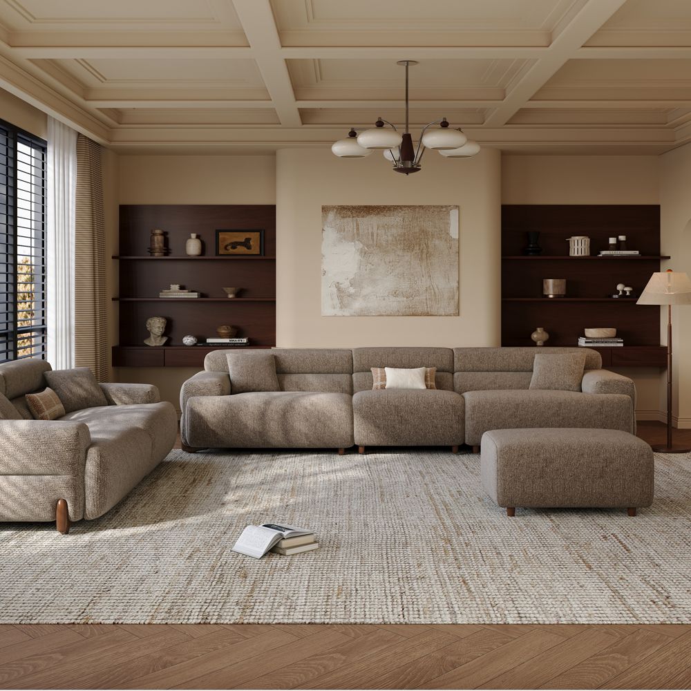 Chenille Dark Khaki Chenille Sofa Set