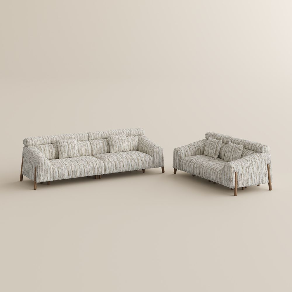 Black Brown Textured Tweed Sofa Set