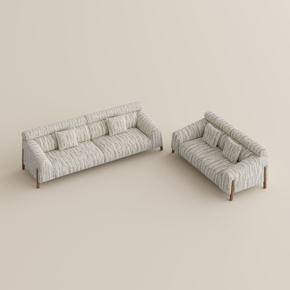 Spacious Brown Textured Tweed Sofa Set