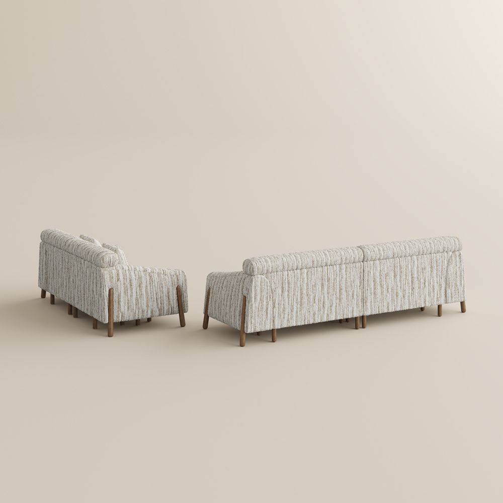 Stain-Resistant Brown Textured Tweed Sofa Set