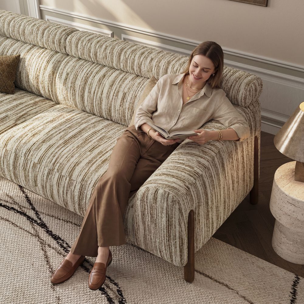 Textured Tweed Brown Textured Tweed Sofa Set