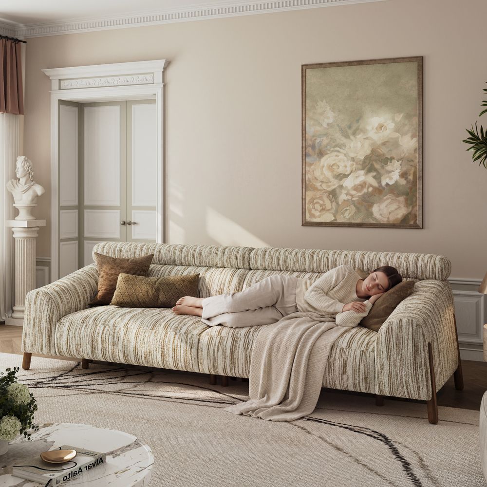 60-80 inches Brown Textured Tweed Sofa Set