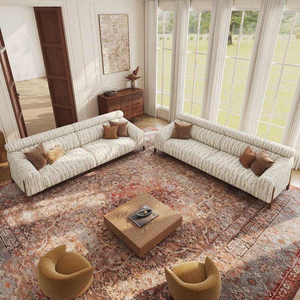 60-80 inches Brown Textured Tweed Sofa Set