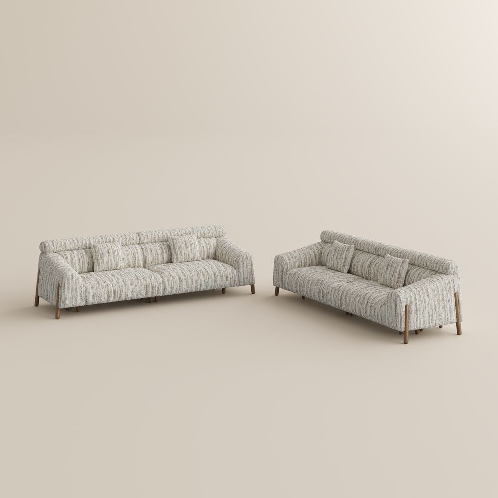 Rectangular Brown Textured Tweed Sofa Set
