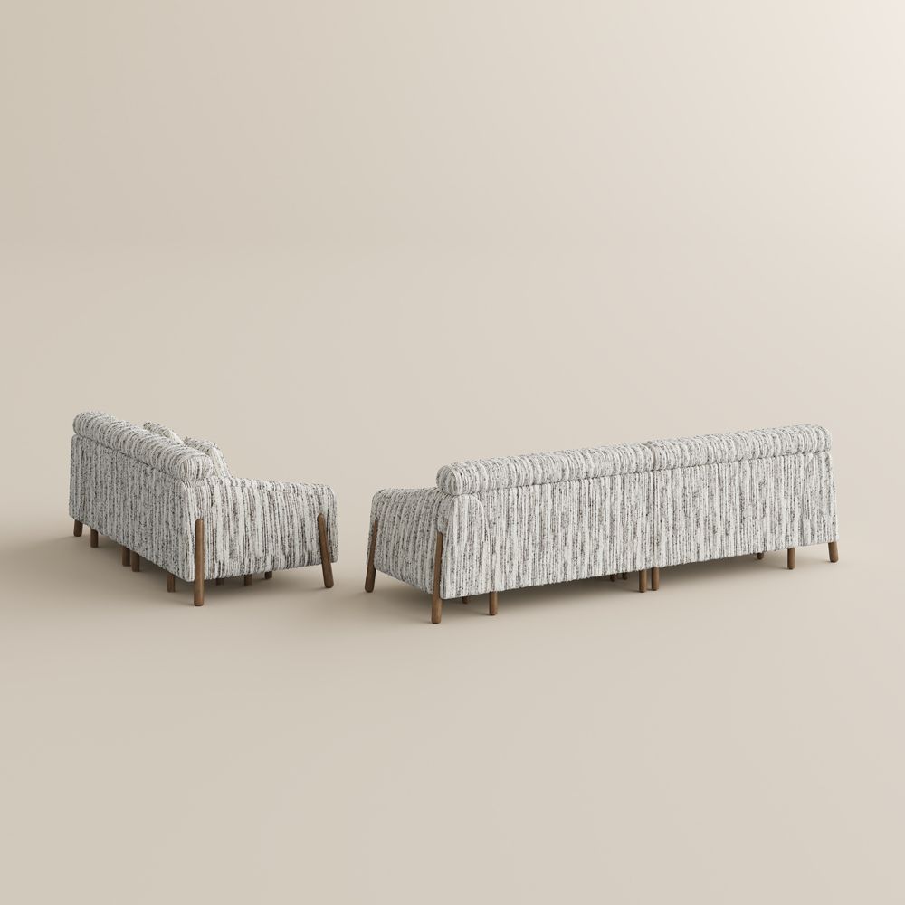 Rectangular Black Textured Tweed Sofa Set