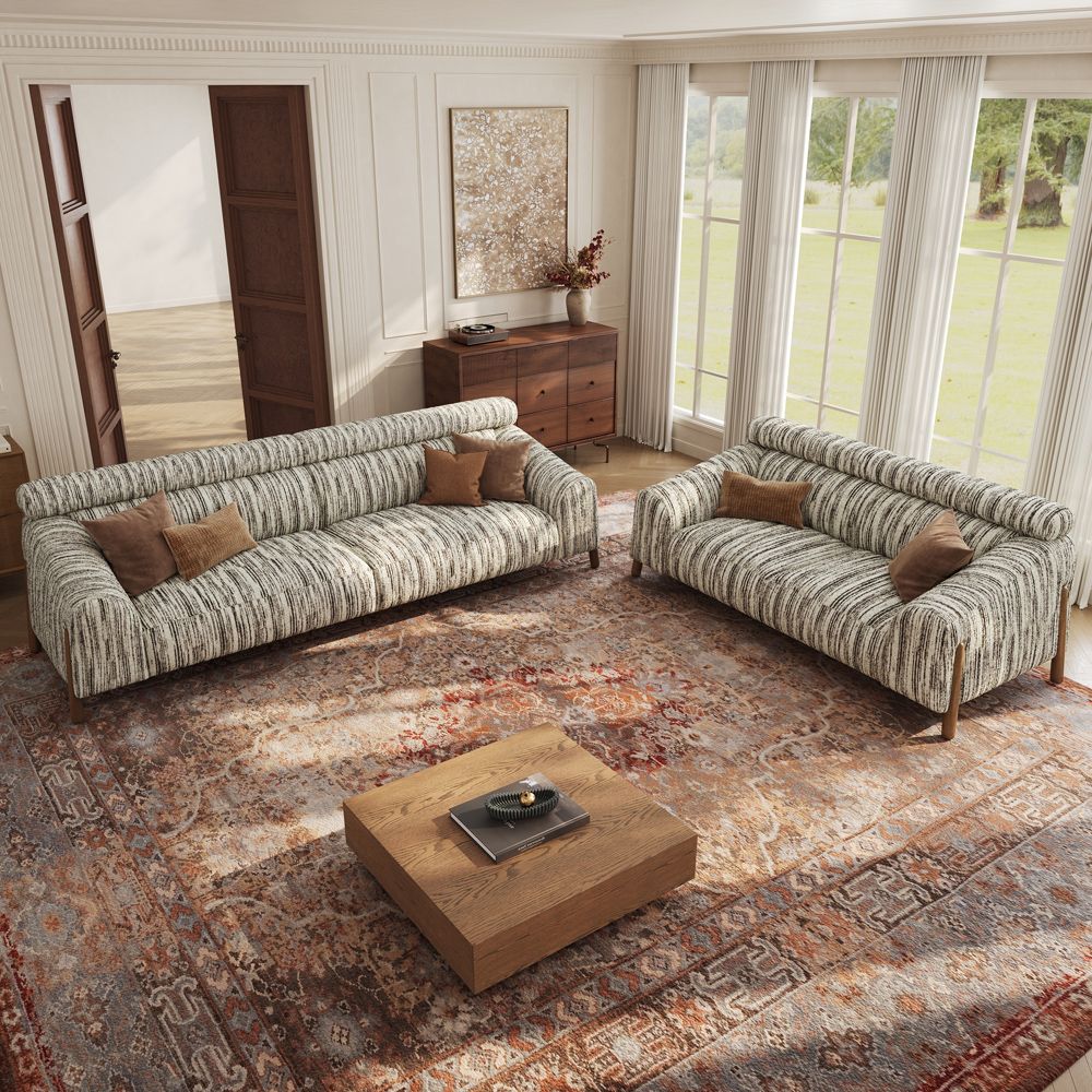 Sofa Sets Black Textured Tweed Sofa Set