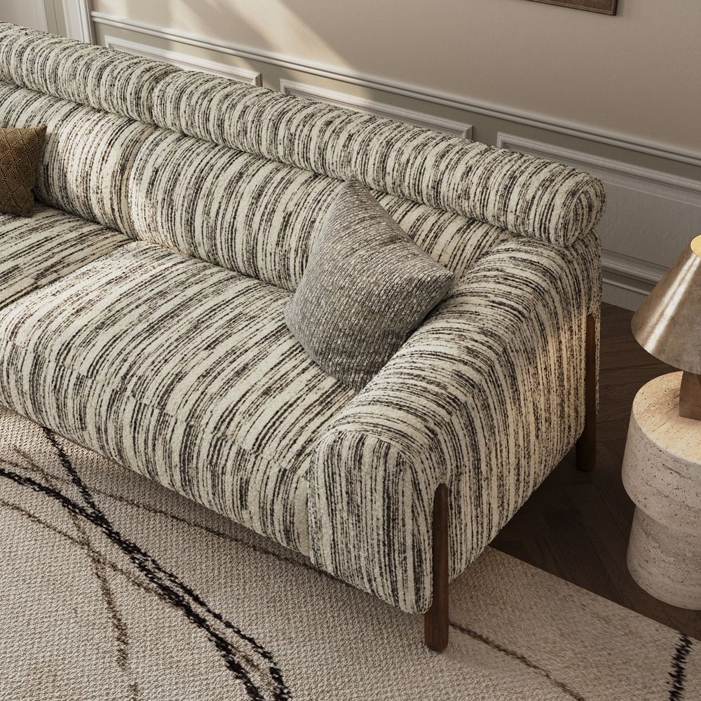 French Vintage Black Textured Tweed Sofa Set